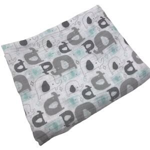 Chick Pea Elephant Baby Swaddle Blanket Muslin Gray White Green Blue Cotton
